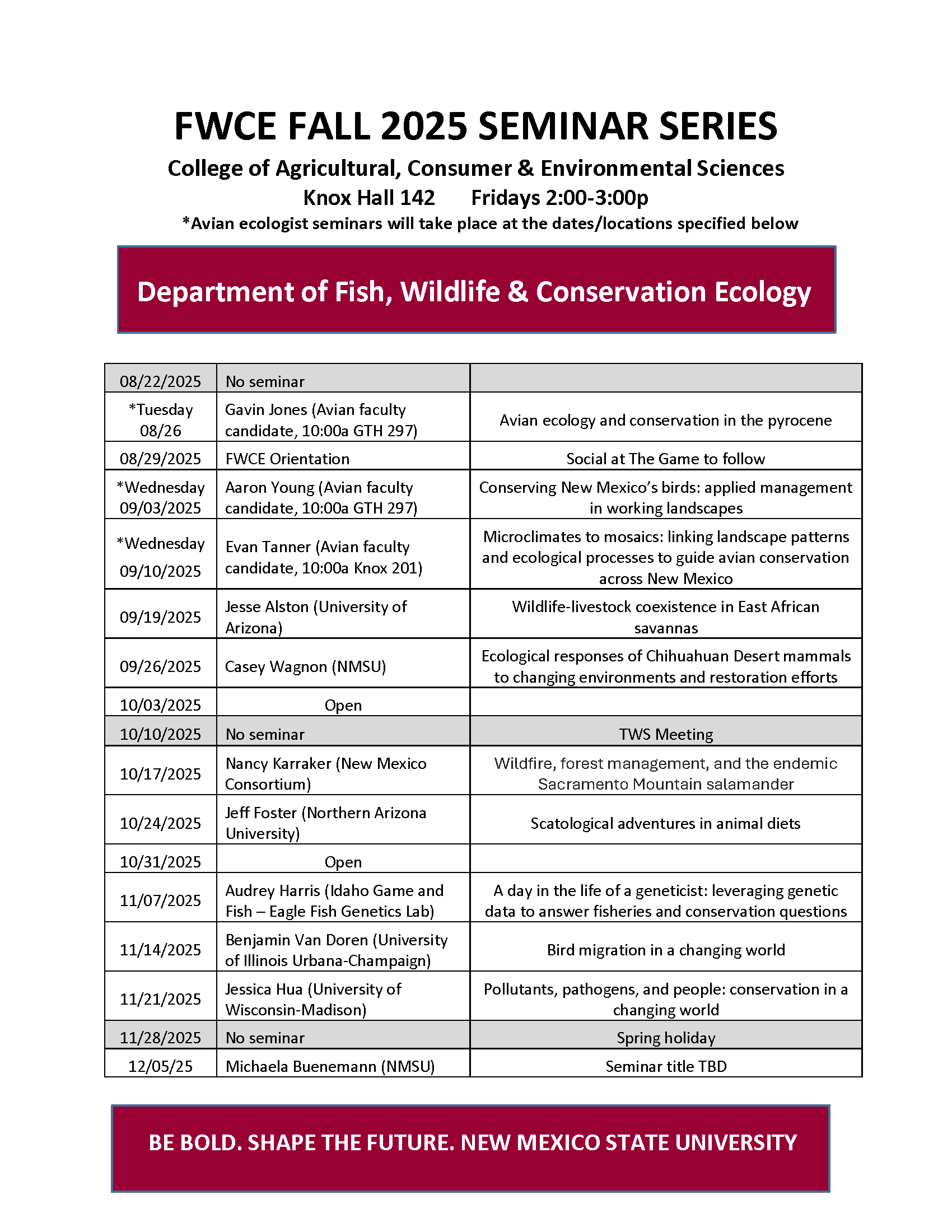 Fall 2025 Seminar Flyers