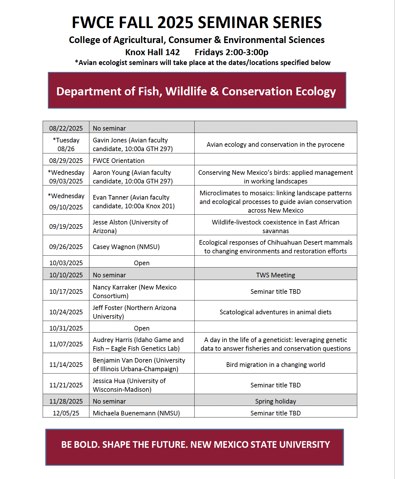 Fall 2025 Seminar Flyers